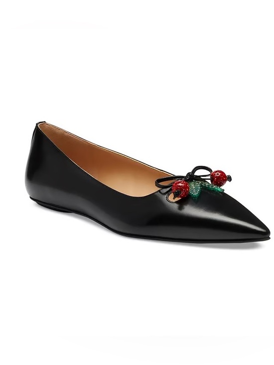 Coach Shoes - COACH Runway Cherry Flat Shoes - Black Leather - Pointed Toe